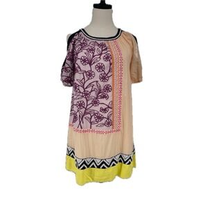 Anthropologie Leifnotes Brimming Borders Embroidered Bead Shift Dress Size 0 XS